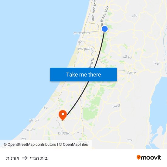 אורנית to בית הגדי map