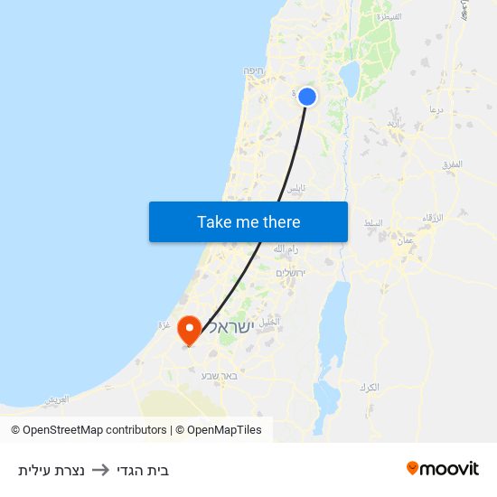 נצרת עילית to בית הגדי map