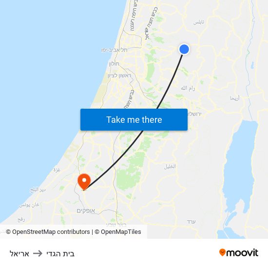 אריאל to בית הגדי map