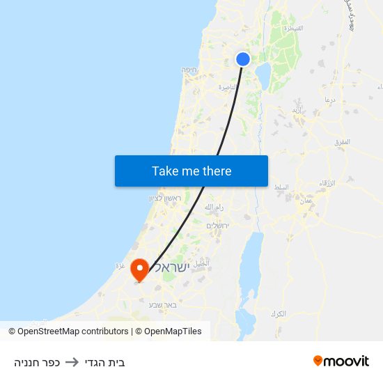 כפר חנניה to בית הגדי map