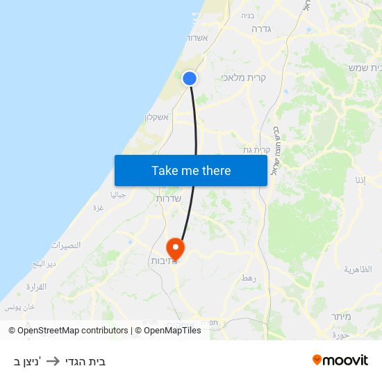 ניצן ב' to בית הגדי map