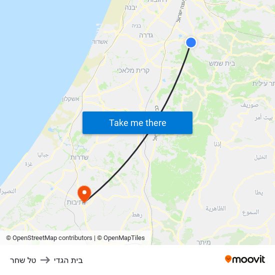 טל שחר to בית הגדי map