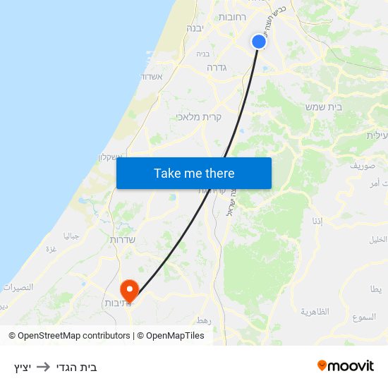 יציץ to בית הגדי map