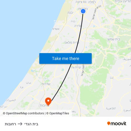 רחובות to בית הגדי map