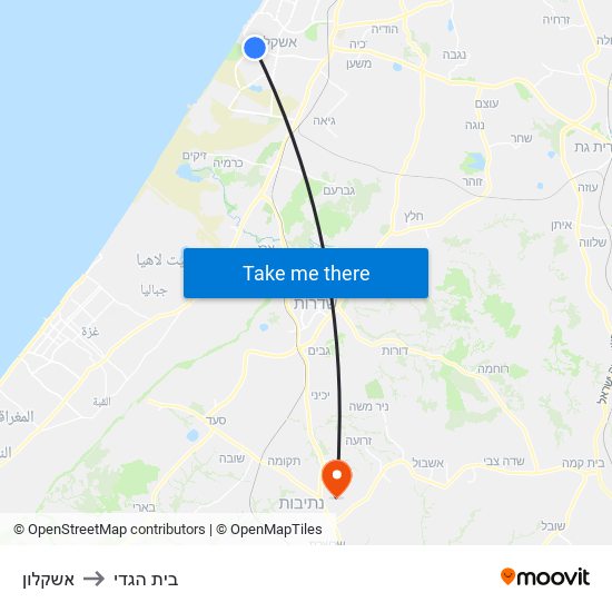 אשקלון to בית הגדי map