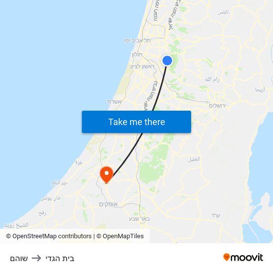 שוהם to בית הגדי map