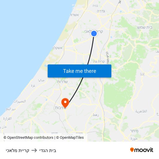 קריית מלאכי to בית הגדי map