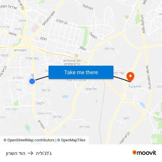 הוד השרון to ג'לג'וליה map