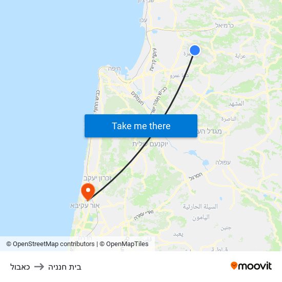 כאבול to בית חנניה map