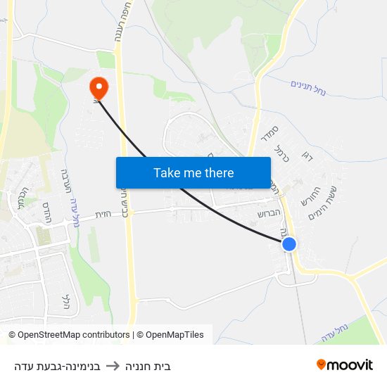 בנימינה-גבעת עדה to בית חנניה map