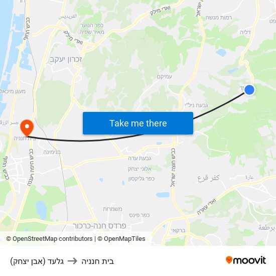 גלעד (אבן יצחק) to בית חנניה map