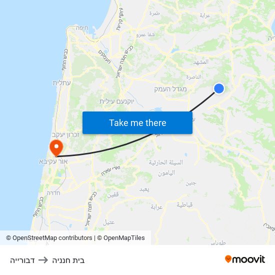 דבורייה to בית חנניה map