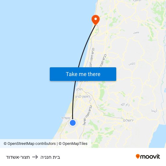 חצור-אשדוד to בית חנניה map