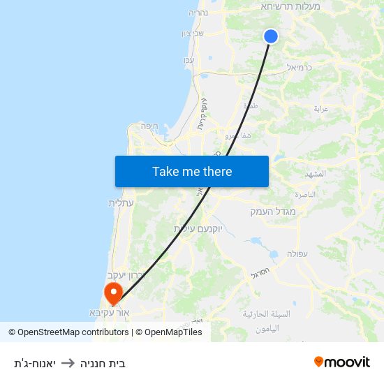 יאנוח-ג'ת to בית חנניה map