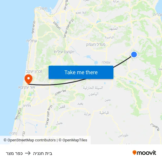 כפר מצר to בית חנניה map
