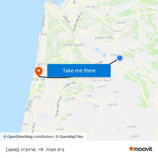 מרחביה (מושב) to בית חנניה map