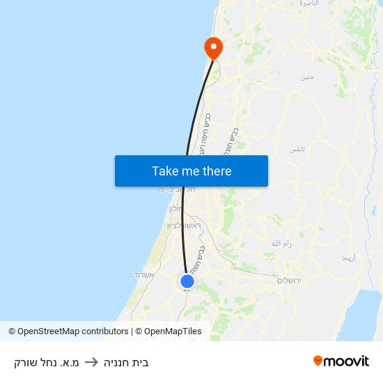מ.א. נחל שורק to בית חנניה map