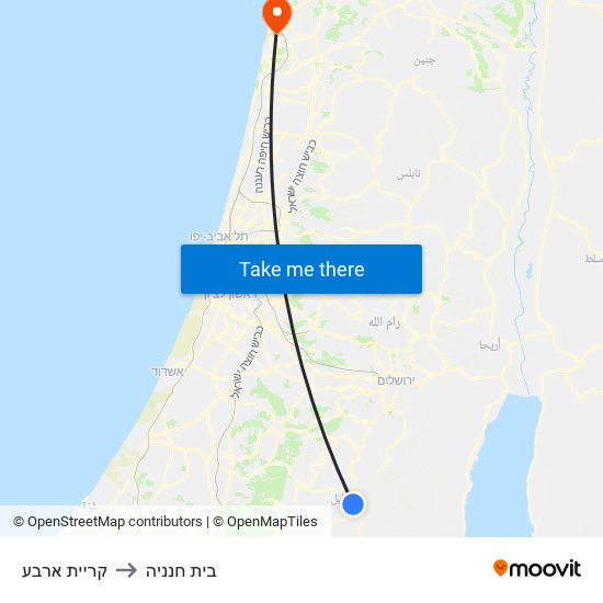 קריית ארבע to בית חנניה map