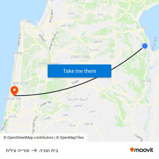 פורייה עילית to בית חנניה map