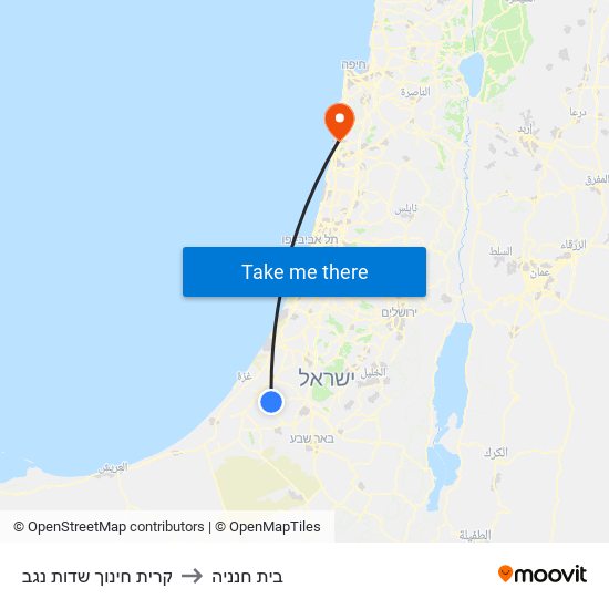 קרית חינוך שדות נגב to בית חנניה map