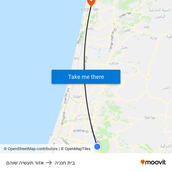 אזור תעשיה שוהם to בית חנניה map