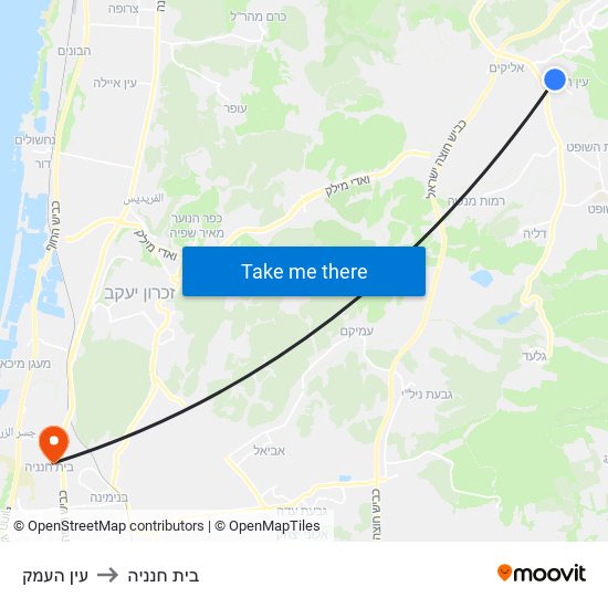 עין העמק to בית חנניה map