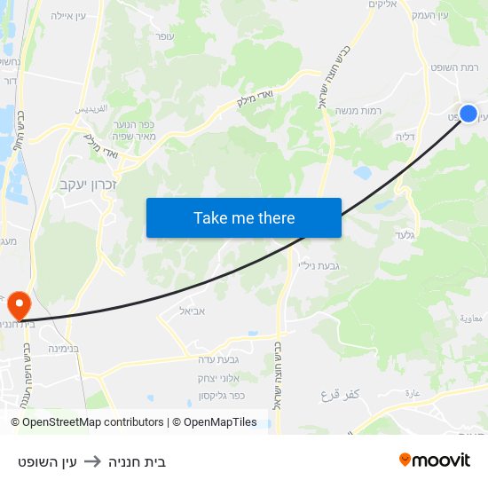 עין השופט to בית חנניה map