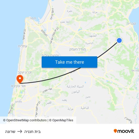 שרונה to בית חנניה map