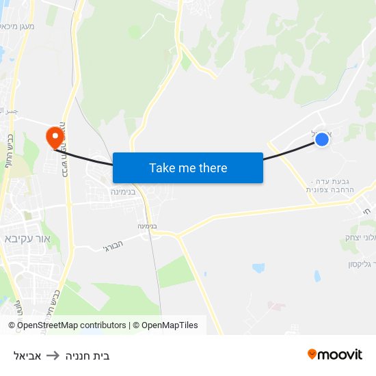 אביאל to בית חנניה map