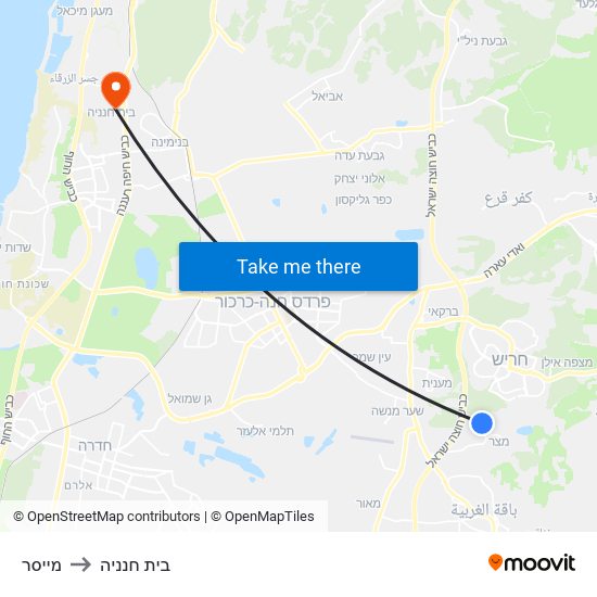 מייסר to בית חנניה map