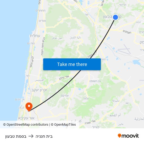 בסמת טבעון to בית חנניה map