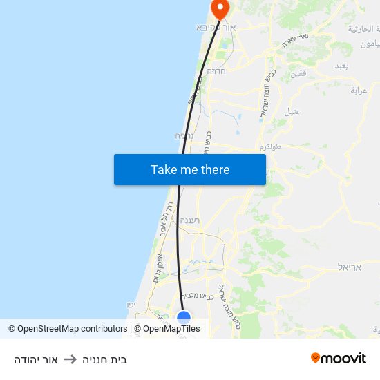 אור יהודה to בית חנניה map