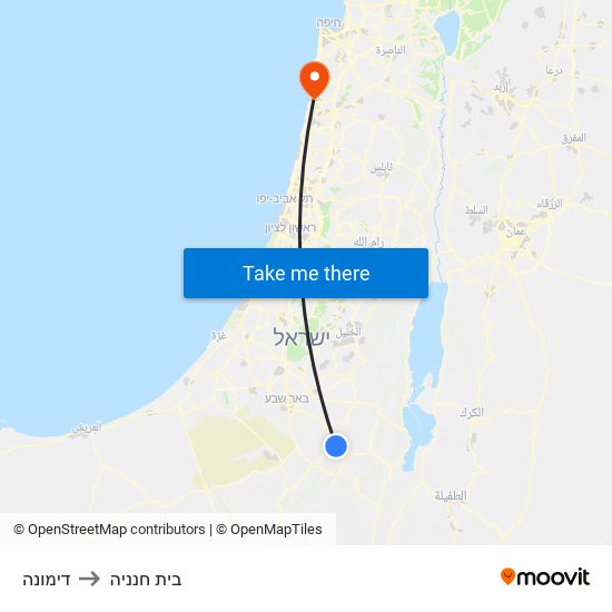 דימונה to בית חנניה map