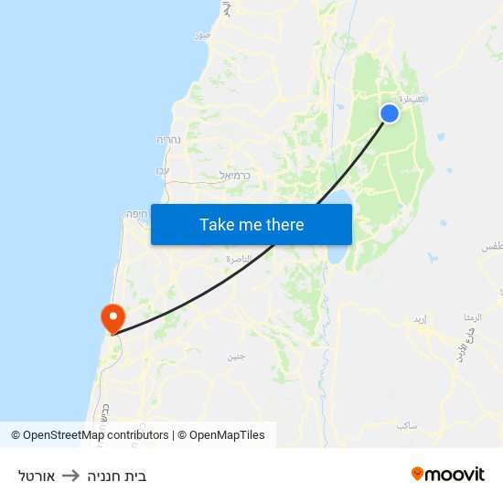 אורטל to בית חנניה map