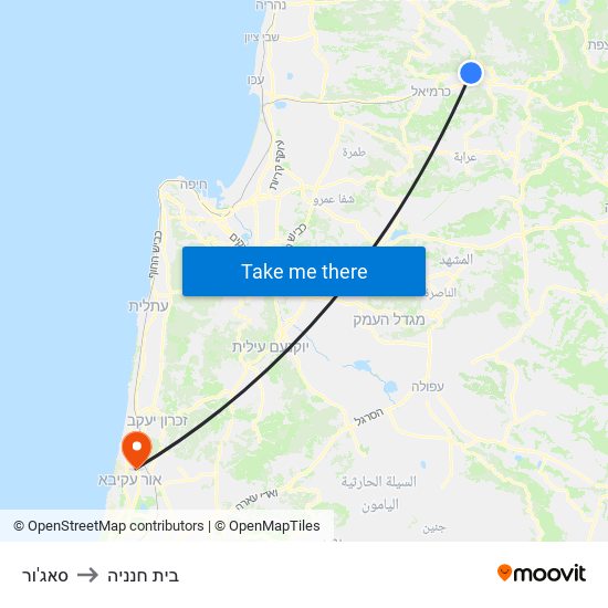 סאג'ור to בית חנניה map