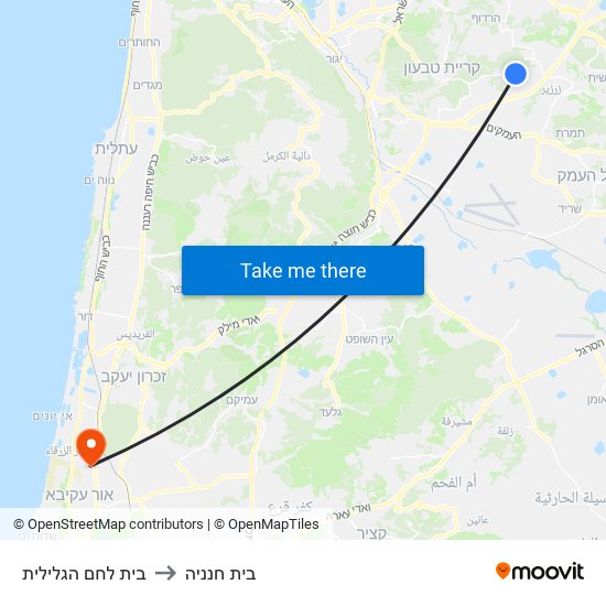 בית לחם הגלילית to בית חנניה map