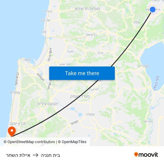 איילת השחר to בית חנניה map