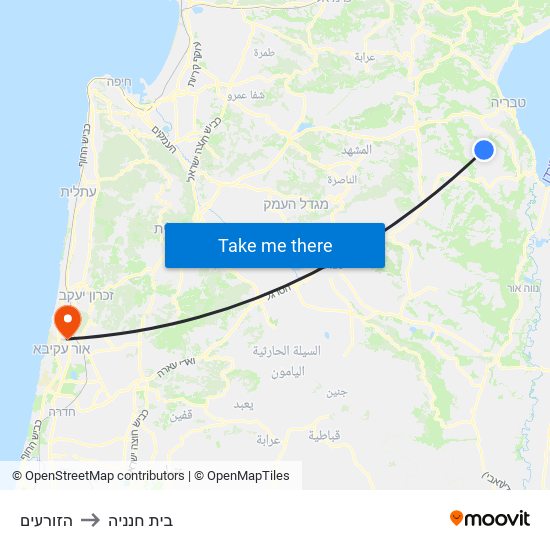 הזורעים to בית חנניה map