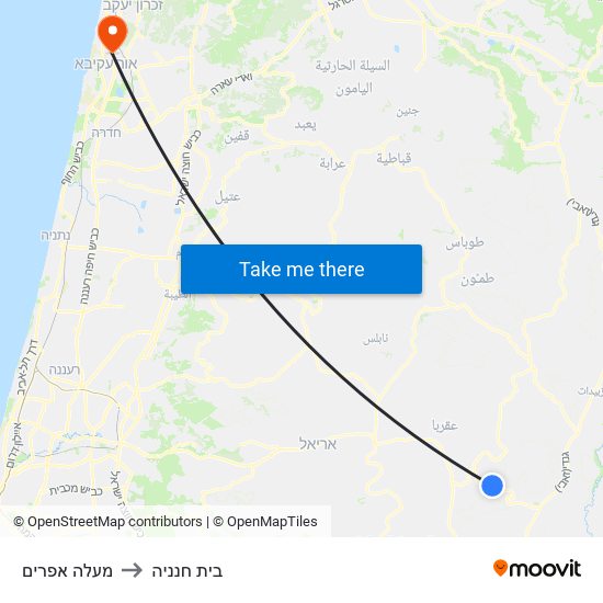 מעלה אפרים to בית חנניה map