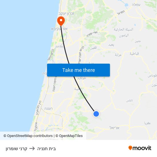 קרני שומרון to בית חנניה map