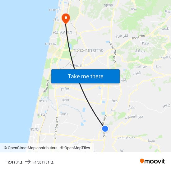 בת חפר to בית חנניה map