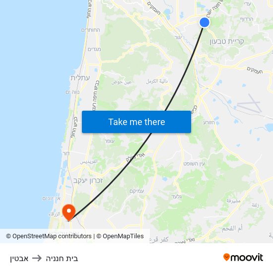 אבטין to בית חנניה map