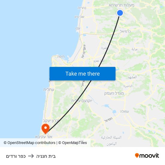 כפר ורדים to בית חנניה map