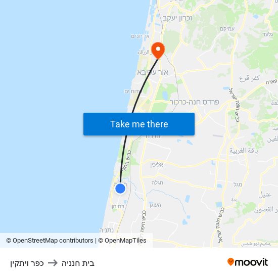 כפר ויתקין to בית חנניה map