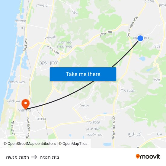 רמות מנשה to בית חנניה map