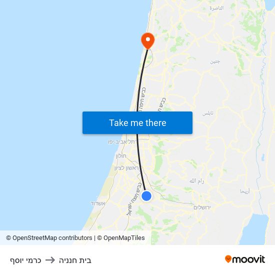 כרמי יוסף to בית חנניה map