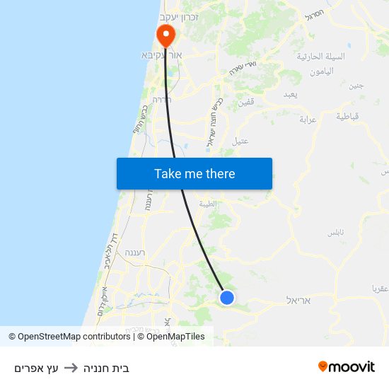 עץ אפרים to בית חנניה map