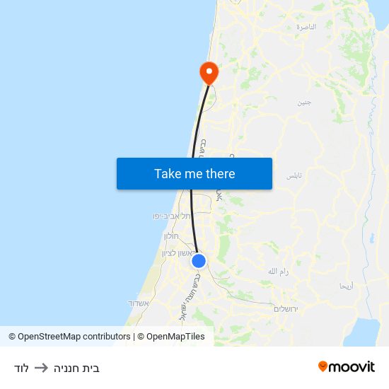 לוד to בית חנניה map