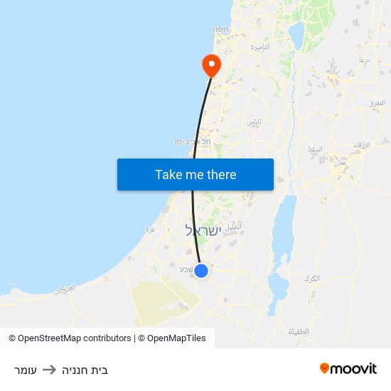 עומר to בית חנניה map