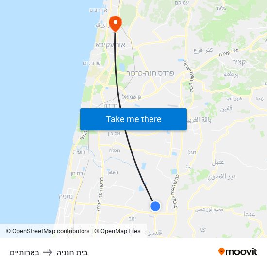 בארותיים to בית חנניה map